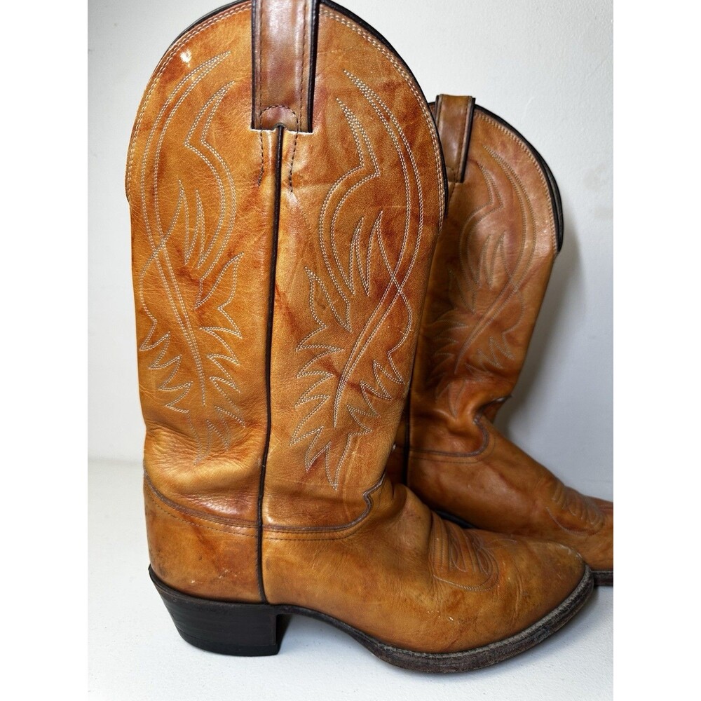 VTG Justin 1632 Tan Marbled Deerlite Cowboy Boots Men's Size 9 D USA Made